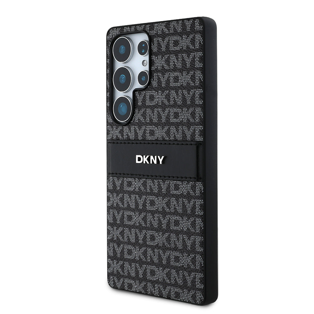 Galaxy S25 Ultra Kılıf DKNY Orjinal Lisanslı Kartlıklı 3D Yazılı Repeat Texture Pattern Kapak Siyah