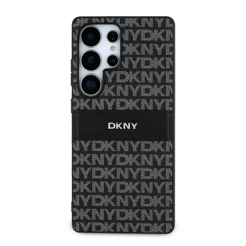 Galaxy S25 Ultra Kılıf DKNY Orjinal Lisanslı Kartlıklı 3D Yazılı Repeat Texture Pattern Kapak Siyah