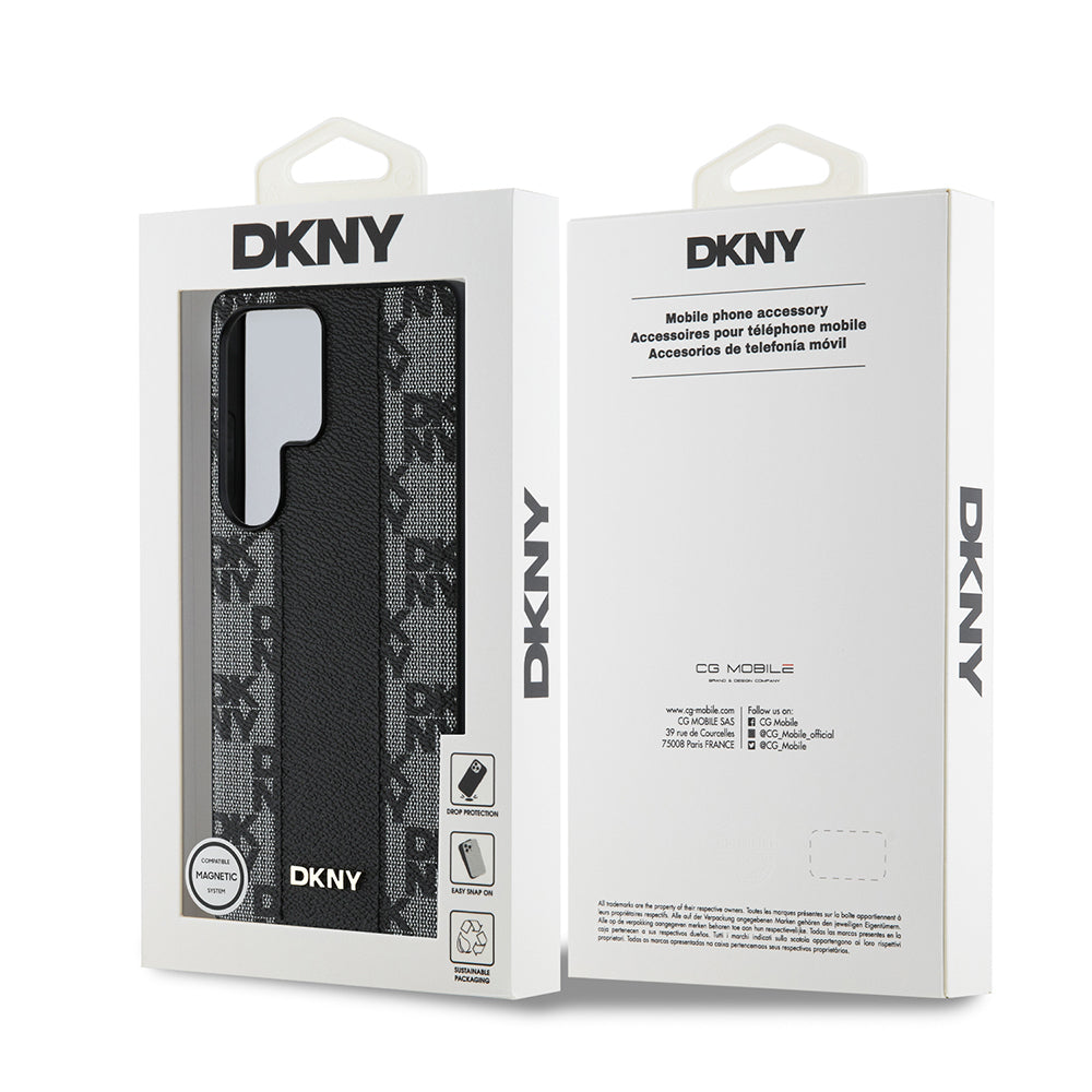 Galaxy S25 Ultra Kılıf DKNY Orjinal Lisanslı M-safe Şarj Özellikli 3D Yazılı Checkered Pattern Kapak Siyah