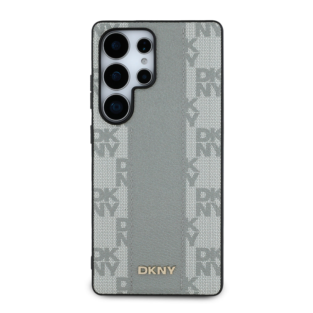 Galaxy S25 Ultra Kılıf DKNY Orjinal Lisanslı M-safe Şarj Özellikli 3D Yazılı Checkered Pattern Kapak Bej
