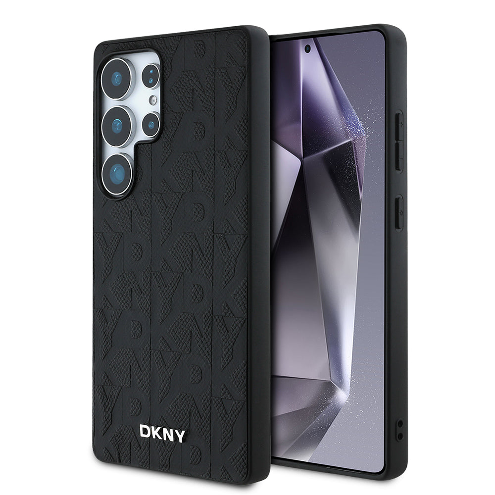 Galaxy S25 Ultra Kılıf DKNY Orjinal Lisanslı Magnetik PU Deri Grid Pattern Kapak Siyah
