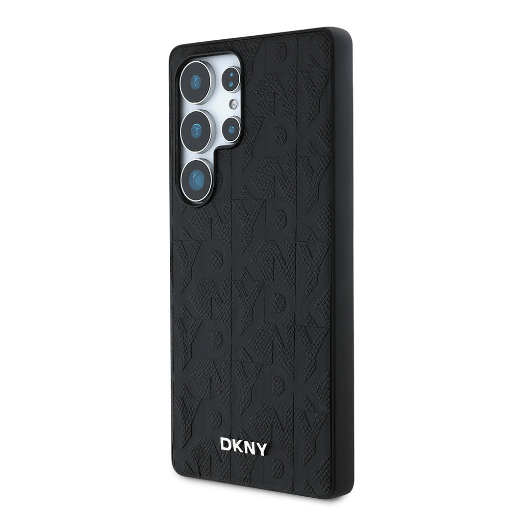 Galaxy S25 Ultra Kılıf DKNY Orjinal Lisanslı Magnetik PU Deri Grid Pattern Kapak Siyah