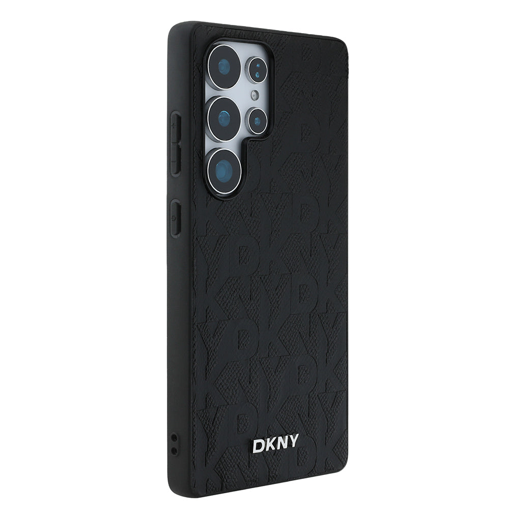 Galaxy S25 Ultra Kılıf DKNY Orjinal Lisanslı Magnetik PU Deri Grid Pattern Kapak Siyah