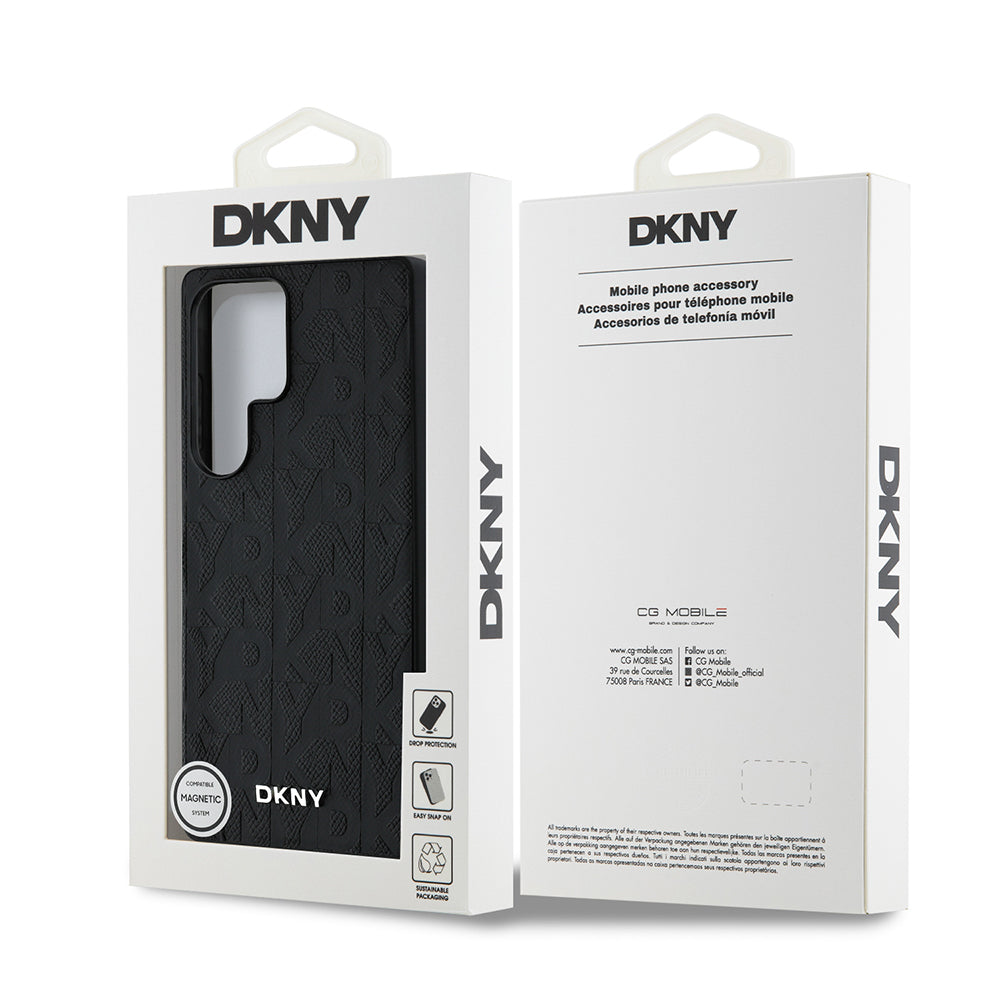 Galaxy S25 Ultra Kılıf DKNY Orjinal Lisanslı Magnetik PU Deri Grid Pattern Kapak Siyah