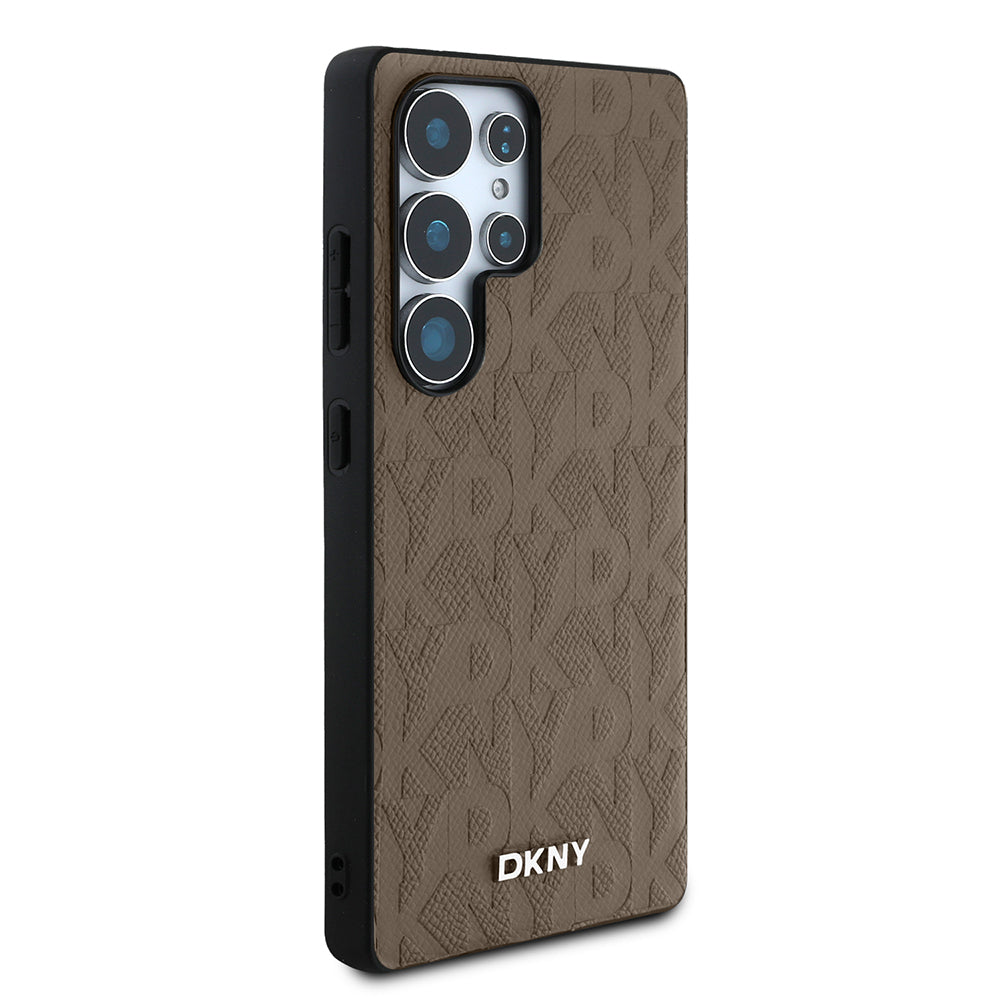 Galaxy S25 Ultra Kılıf DKNY Orjinal Lisanslı Magnetik PU Deri Grid Pattern Kapak Kahverengi