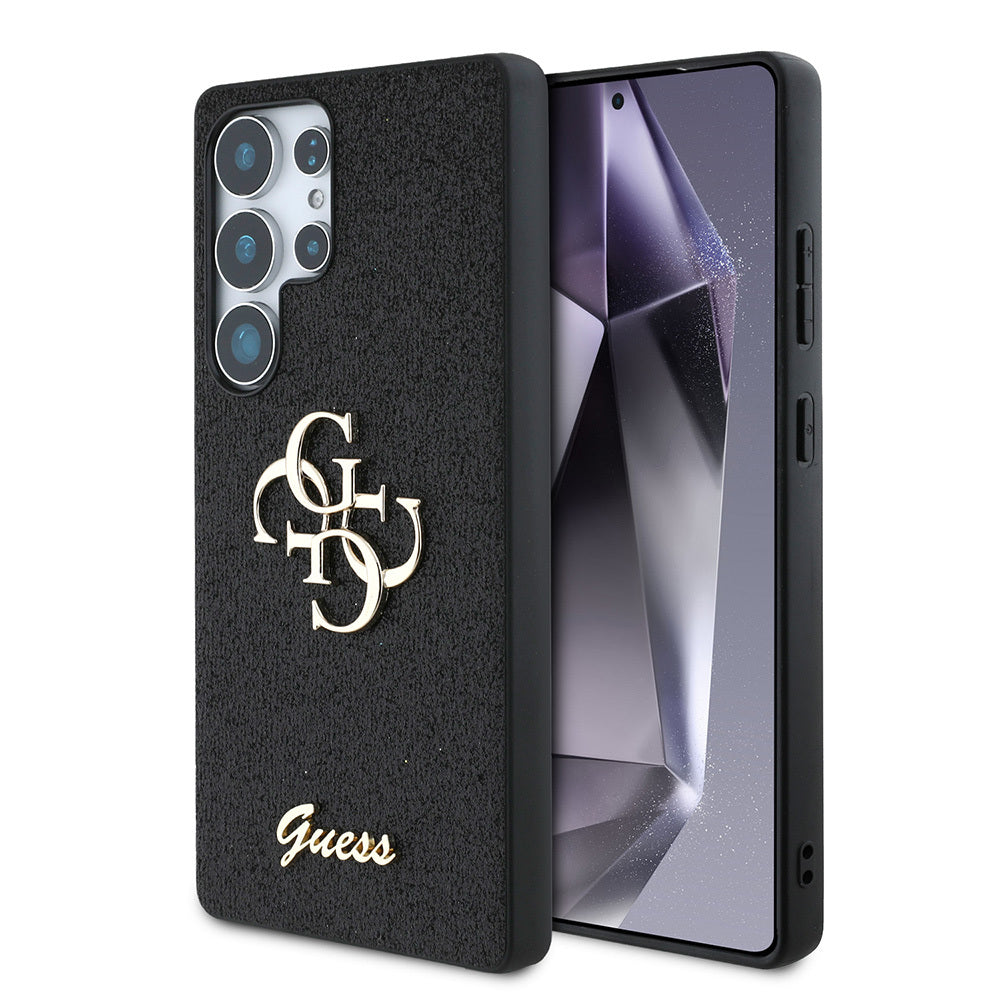 Galaxy S25 Ultra Kılıf Guess Orjinal Lisanslı 4G Büyük Metal Logolu Glitter Kapak Siyah