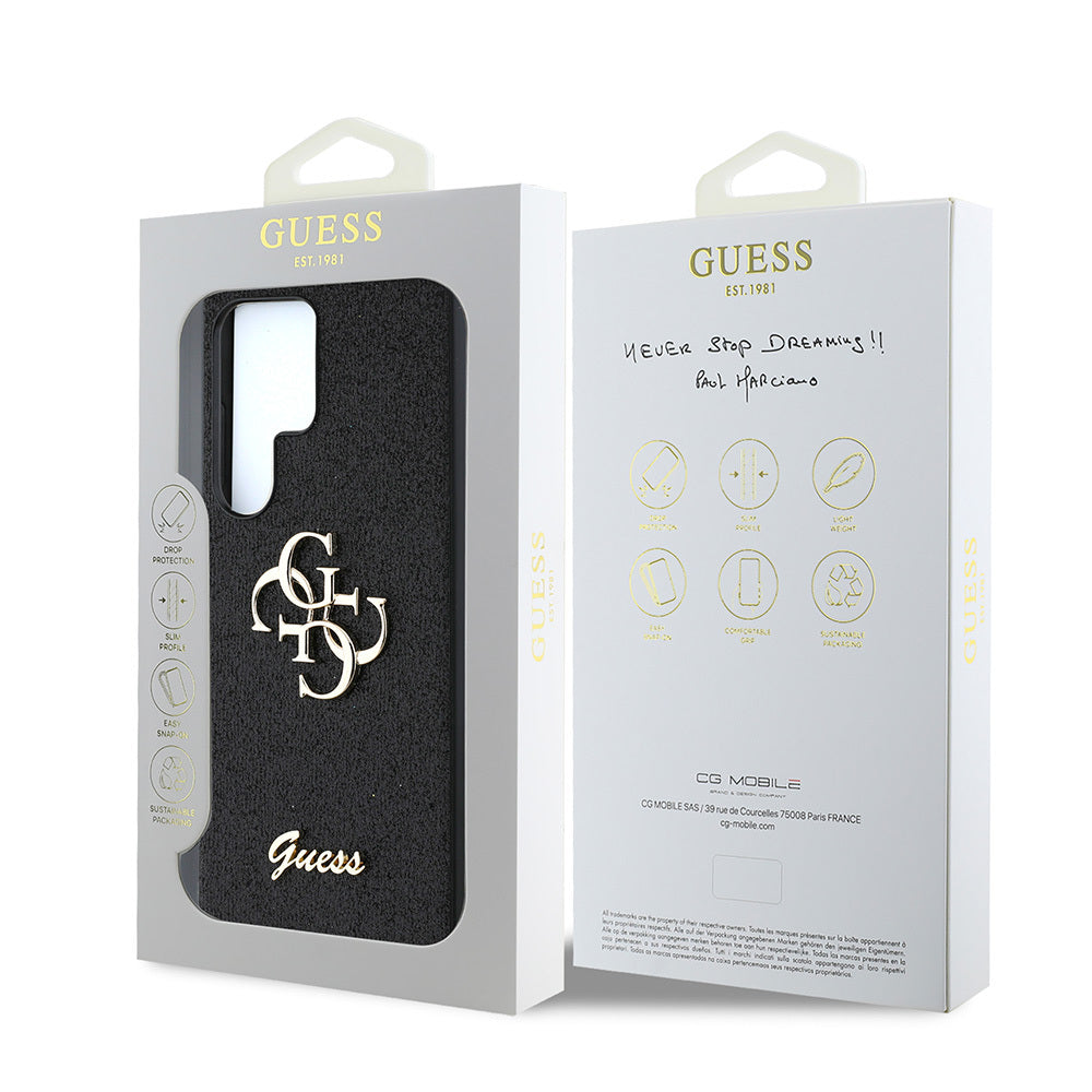 Galaxy S25 Ultra Kılıf Guess Orjinal Lisanslı 4G Büyük Metal Logolu Glitter Kapak Pembe
