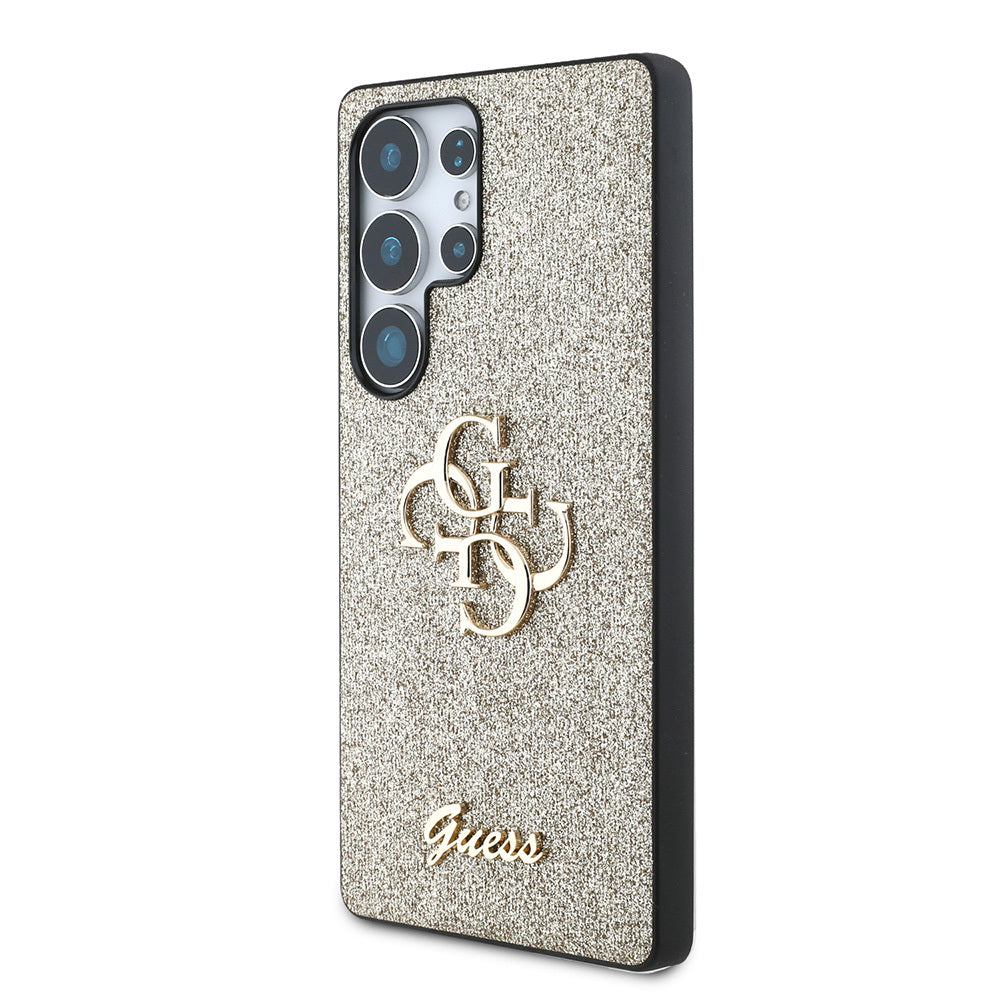 Galaxy S25 Ultra Kılıf Guess Orjinal Lisanslı 4G Büyük Metal Logolu Glitter Kapak Pembe