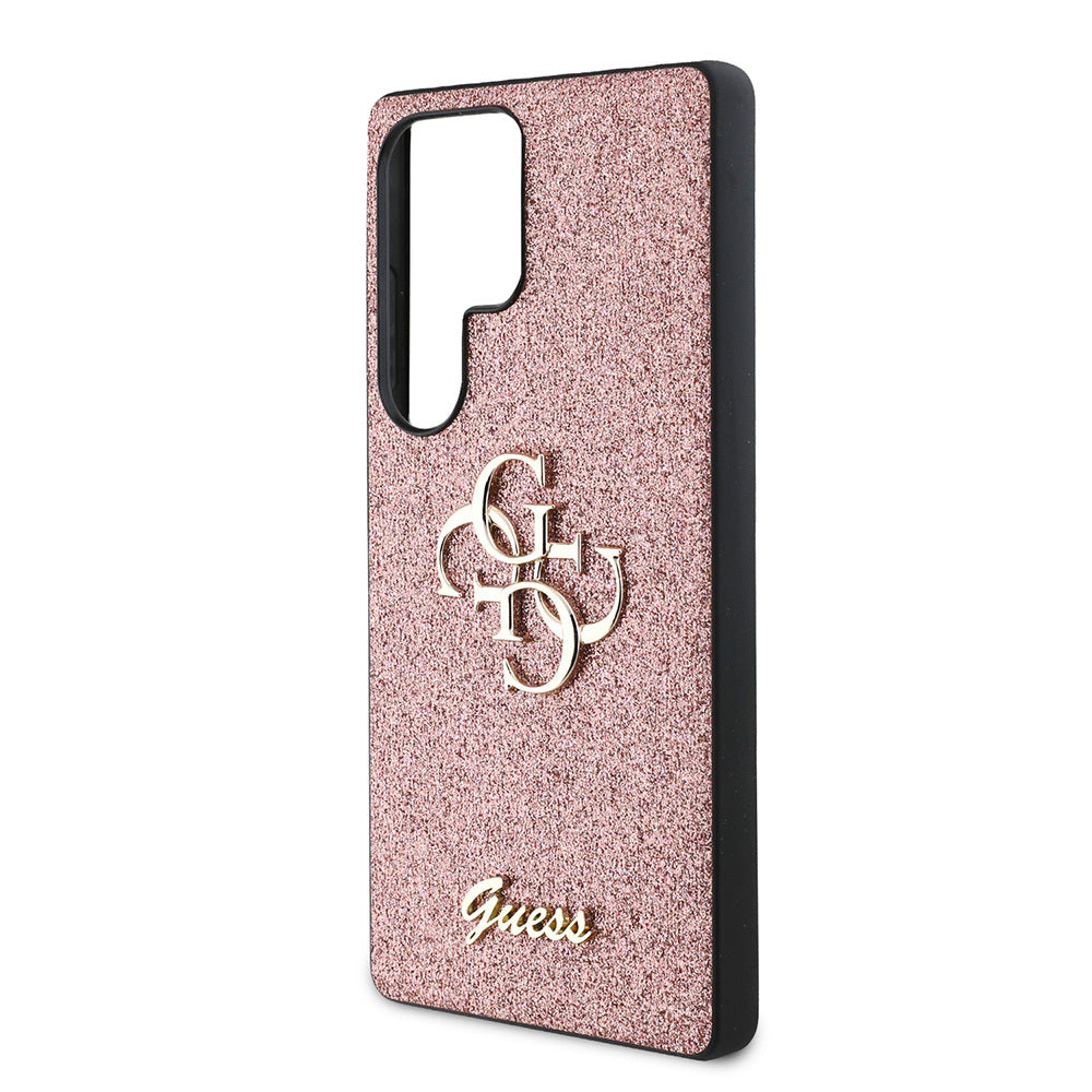 Galaxy S25 Ultra Kılıf Guess Orjinal Lisanslı 4G Büyük Metal Logolu Glitter Kapak Pembe