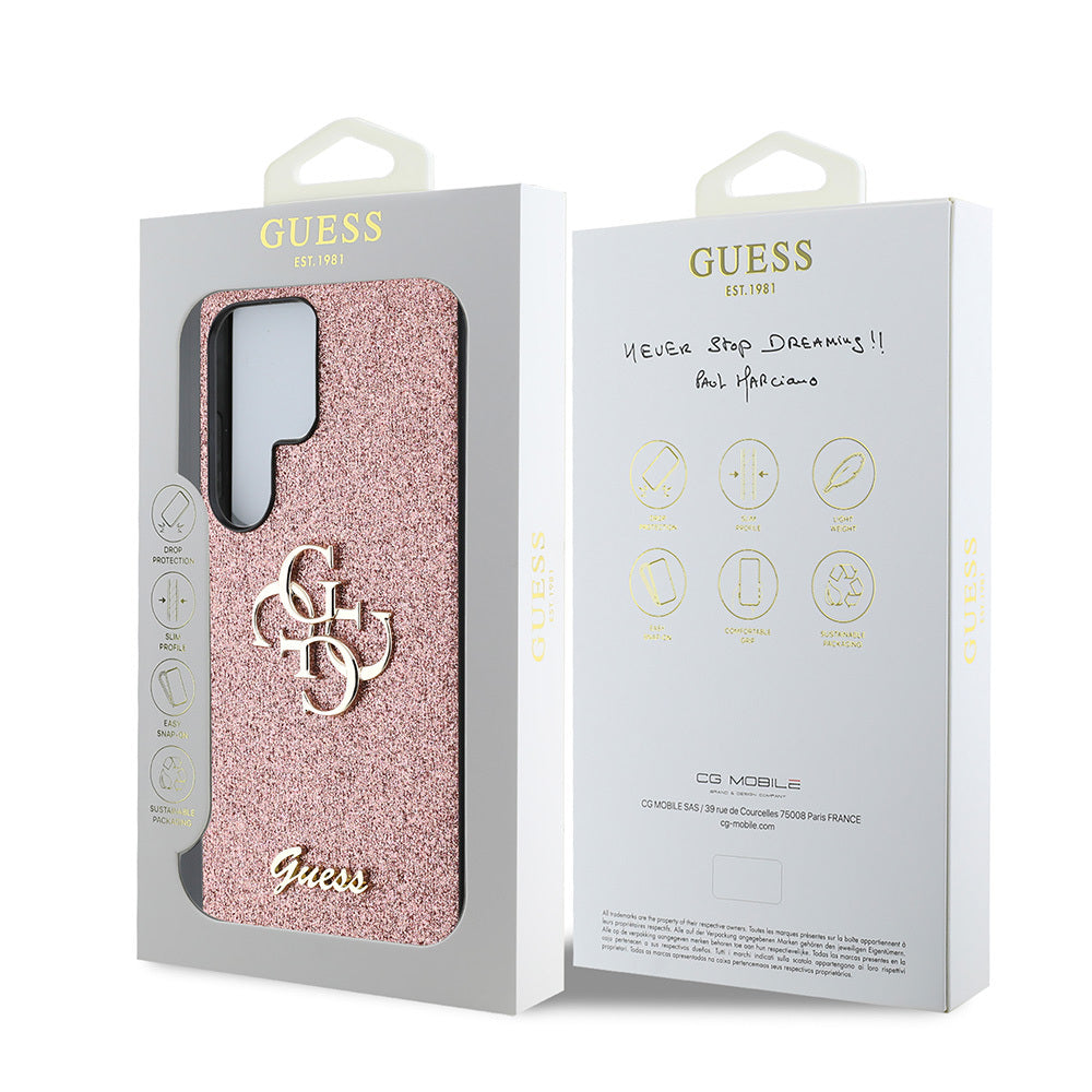 Galaxy S25 Ultra Kılıf Guess Orjinal Lisanslı 4G Büyük Metal Logolu Glitter Kapak Siyah