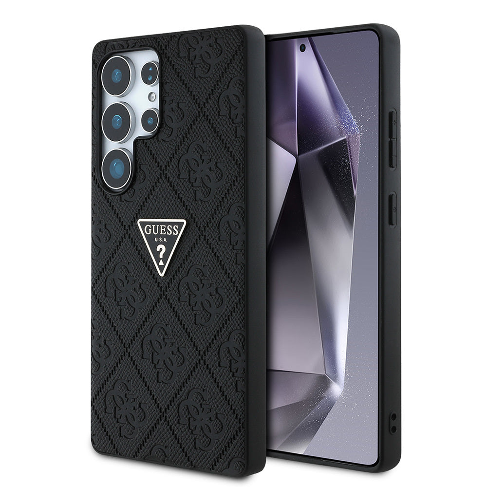 Galaxy S25 Ultra Kılıf Guess Orjinal Lisanslı 4G Desenli Sıcak Damgalı Üçgen Logolu Kapak Siyah