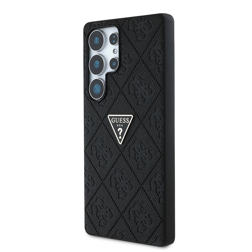 Galaxy S25 Ultra Kılıf Guess Orjinal Lisanslı 4G Desenli Sıcak Damgalı Üçgen Logolu Kapak Siyah