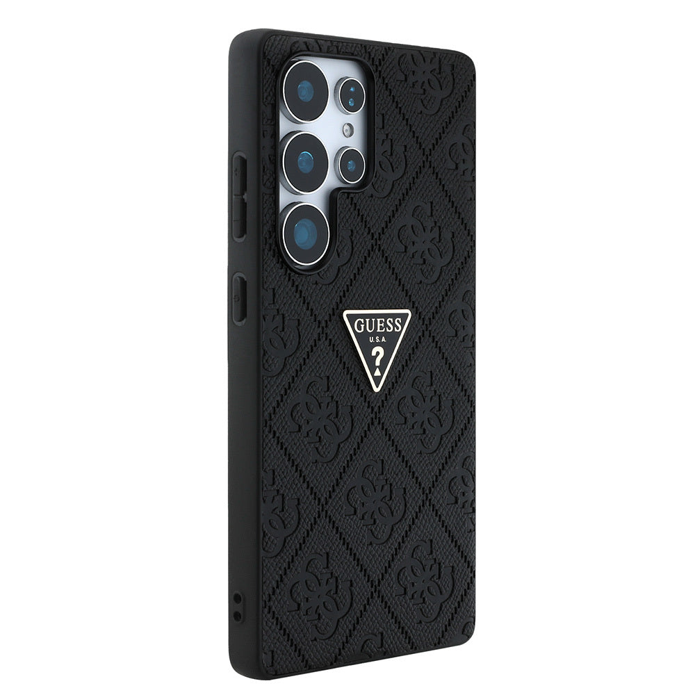 Galaxy S25 Ultra Kılıf Guess Orjinal Lisanslı 4G Desenli Sıcak Damgalı Üçgen Logolu Kapak Siyah