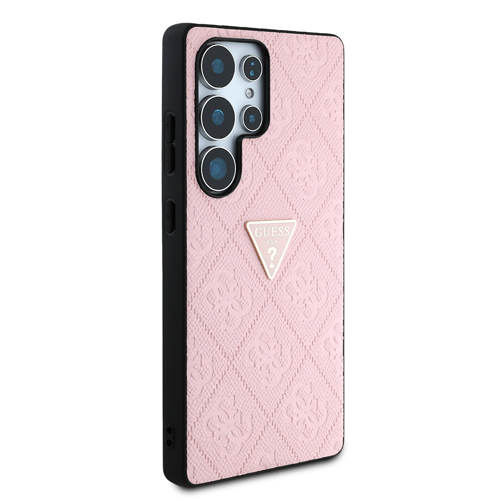 Galaxy S25 Ultra Kılıf Guess Orjinal Lisanslı 4G Desenli Sıcak Damgalı Üçgen Logolu Kapak Pembe