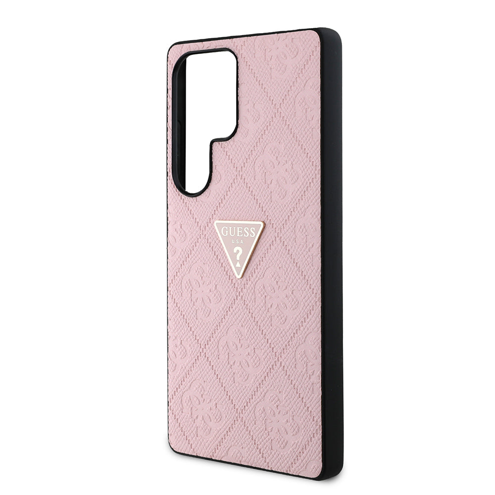 Galaxy S25 Ultra Kılıf Guess Orjinal Lisanslı 4G Desenli Sıcak Damgalı Üçgen Logolu Kapak Pembe