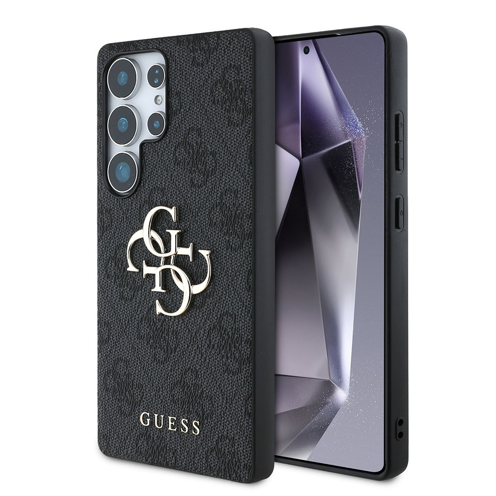 Galaxy S25 Ultra Kılıf Guess Orjinal Lisanslı PU Deri 4G Desenli Metal Büyük 4G ve Yazı Logolu Kapak Pembe