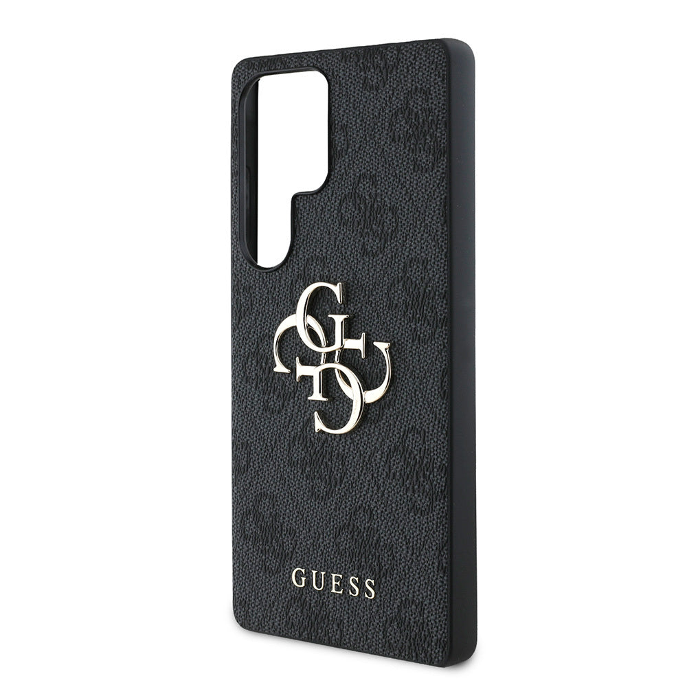 Galaxy S25 Ultra Kılıf Guess Orjinal Lisanslı PU Deri 4G Desenli Metal Büyük 4G ve Yazı Logolu Kapak Kahverengi