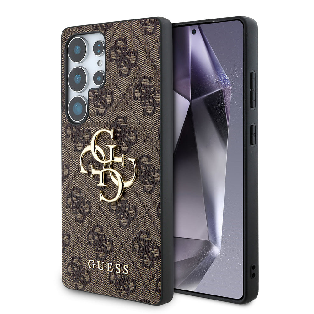 Galaxy S25 Ultra Kılıf Guess Orjinal Lisanslı PU Deri 4G Desenli Metal Büyük 4G ve Yazı Logolu Kapak Pembe