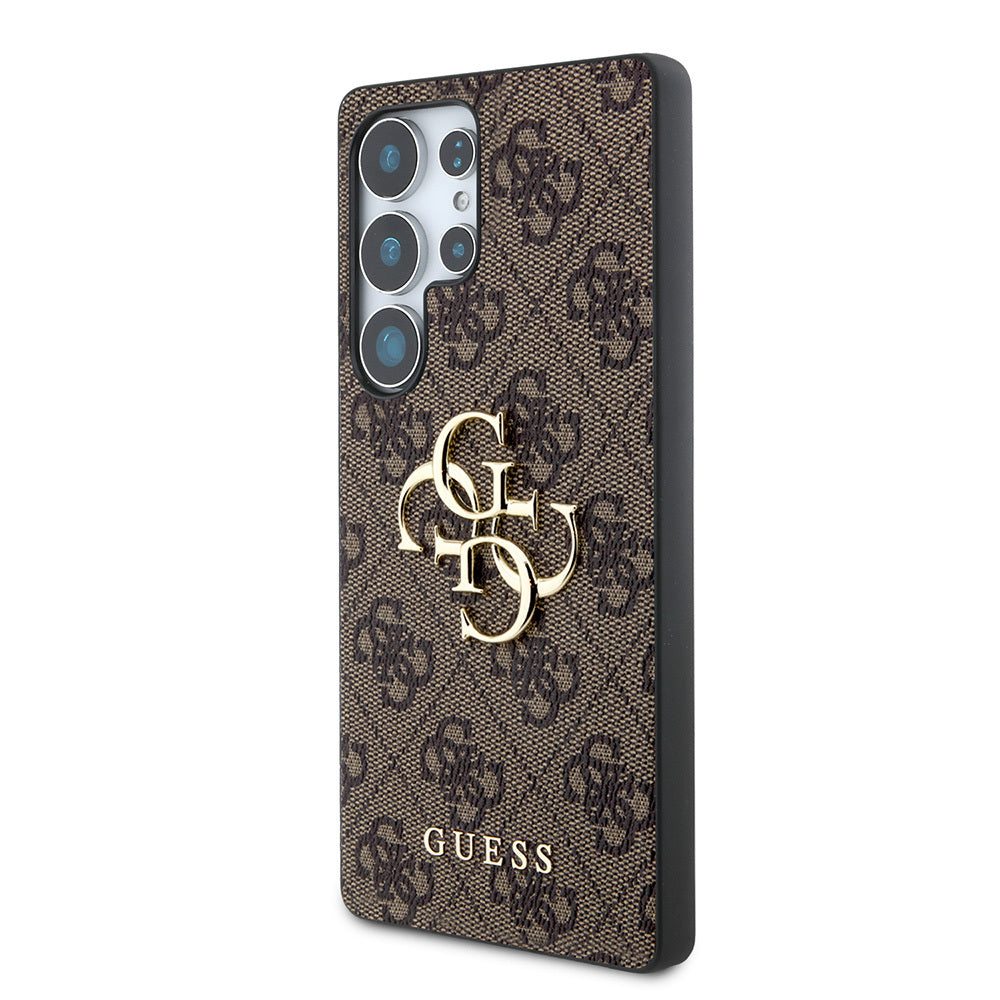 Galaxy S25 Ultra Kılıf Guess Orjinal Lisanslı PU Deri 4G Desenli Metal Büyük 4G ve Yazı Logolu Kapak Siyah