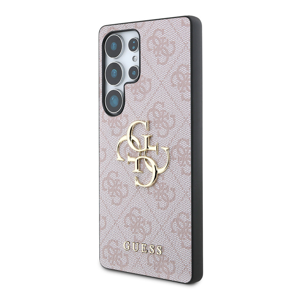 Galaxy S25 Ultra Kılıf Guess Orjinal Lisanslı PU Deri 4G Desenli Metal Büyük 4G ve Yazı Logolu Kapak Pembe