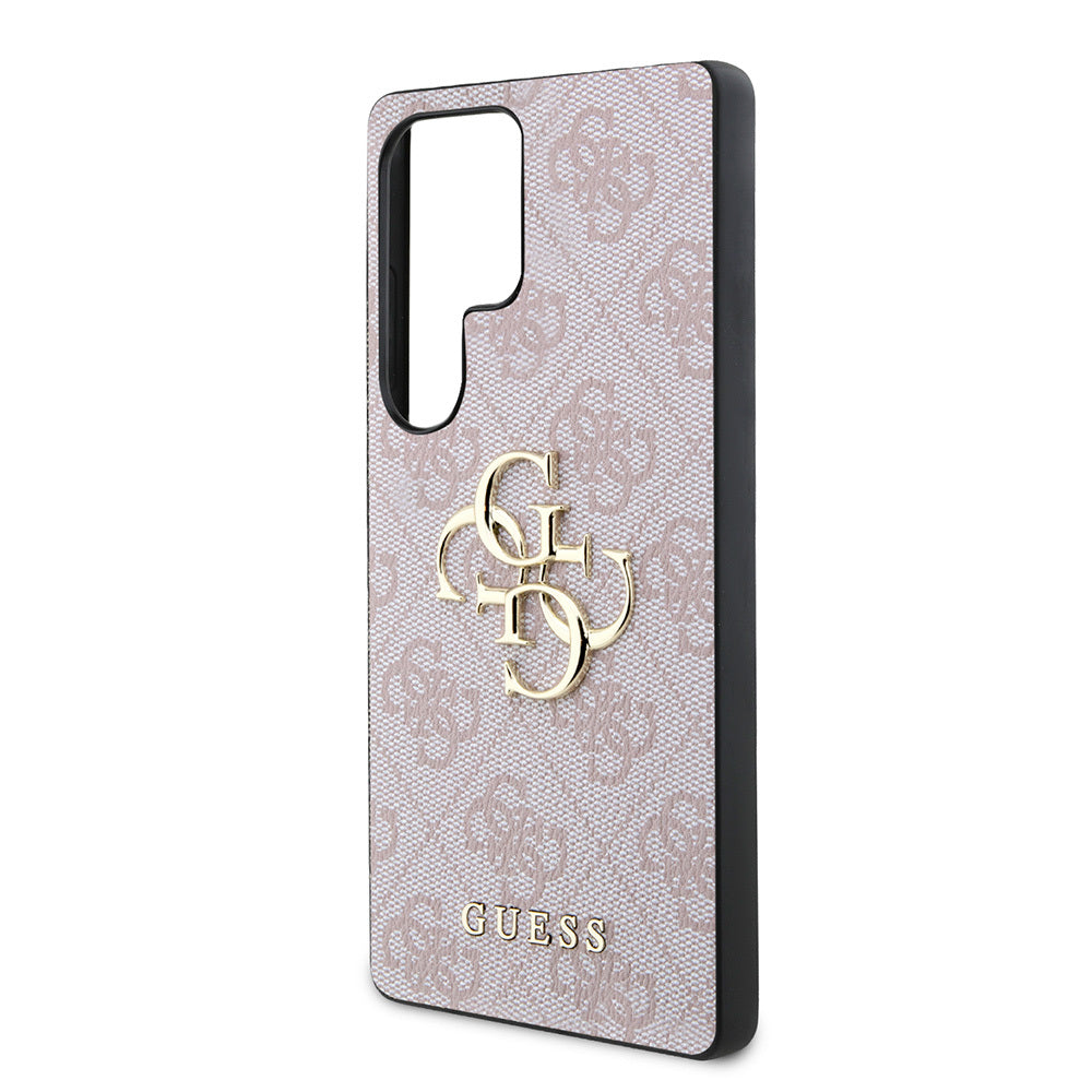 Galaxy S25 Ultra Kılıf Guess Orjinal Lisanslı PU Deri 4G Desenli Metal Büyük 4G ve Yazı Logolu Kapak Siyah