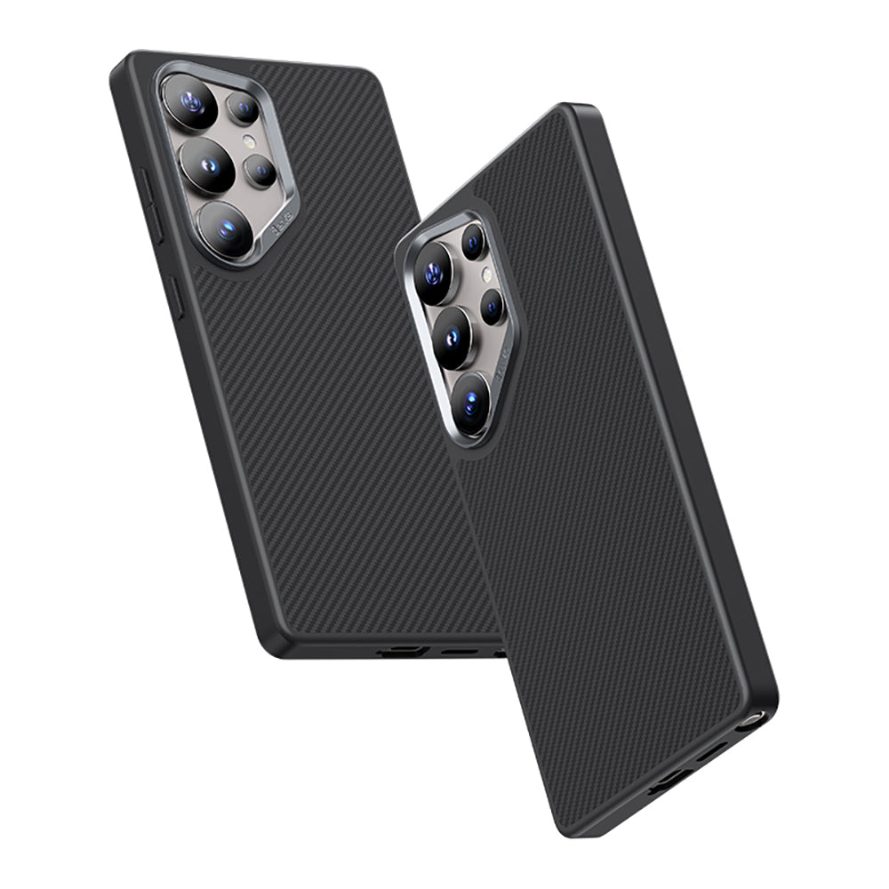 Galaxy S25 Ultra Kılıf Karbon Fiber M-safe Şarj Özellikli Benks Hybrid ArmorPro 600D Kevlar Kapak Siyah