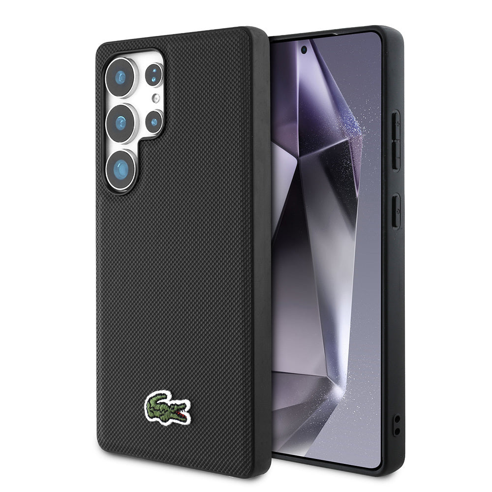 Galaxy S25 Ultra Kılıf Lacoste Orjinal Lisanslı PU Pike Desenli Arka Yüzey İkonik Timsah Dokuma Logolu Kapak Lacivert