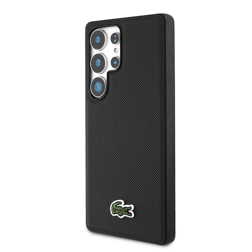 Galaxy S25 Ultra Kılıf Lacoste Orjinal Lisanslı PU Pike Desenli Arka Yüzey İkonik Timsah Dokuma Logolu Kapak Siyah
