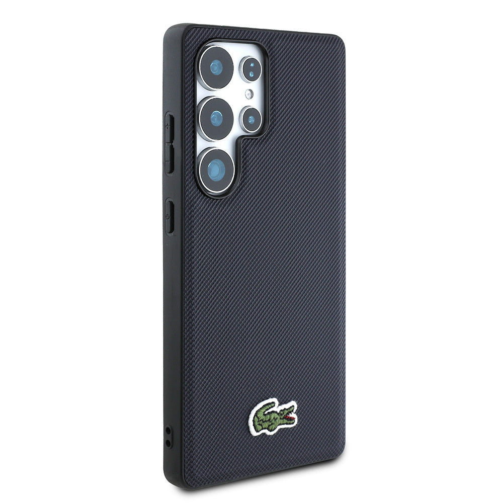 Galaxy S25 Ultra Kılıf Lacoste Orjinal Lisanslı PU Pike Desenli Arka Yüzey İkonik Timsah Dokuma Logolu Kapak Siyah