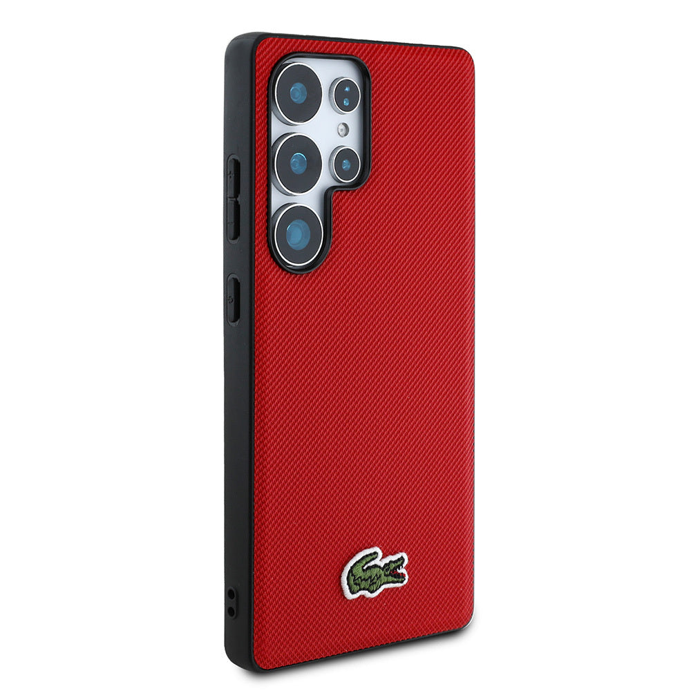 Galaxy S25 Ultra Kılıf Lacoste Orjinal Lisanslı PU Pike Desenli Arka Yüzey İkonik Timsah Dokuma Logolu Kapak Lacivert