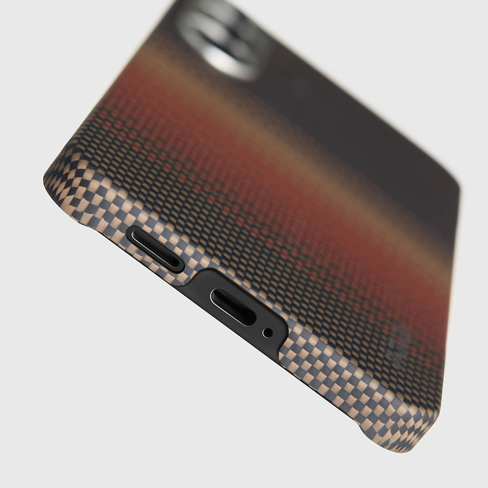 Galaxy S25 Ultra Kılıf M-safe Şarj Özellikli Aramid Fiber Pitaka Tactile Woven Sunset-Moonrise Serisi Kapak Mavi