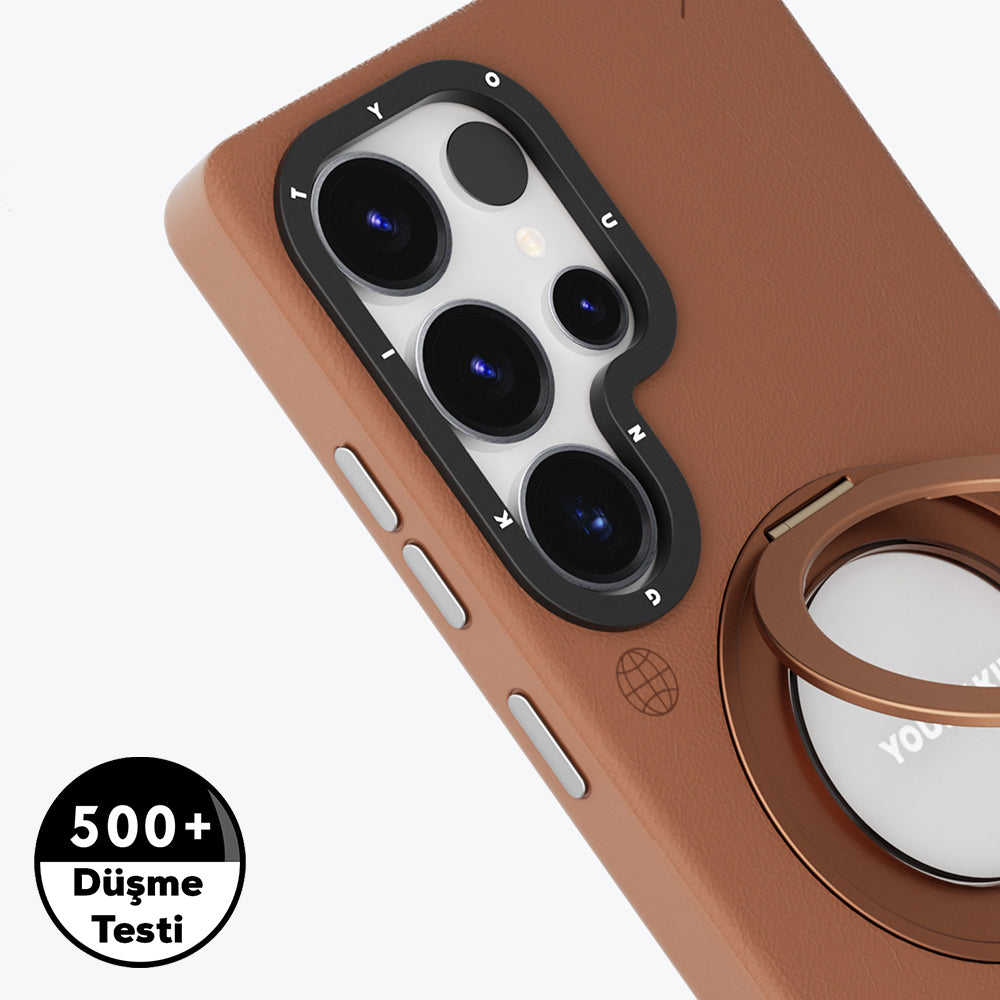 Galaxy S25 Ultra Kılıf M-safe Şarj Özellikli 360° Standlı Basit Mat Deri Desenli Youngkit Tech Leather Serisi Kapak Siyah