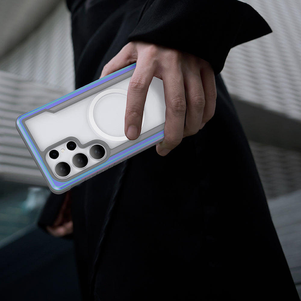 Galaxy S25 Ultra Kılıf M-safe Şarj Özellikli Airbagli Raptic Shield Serisi Şeffaf Arka Yüzey Kapak Kırmızı