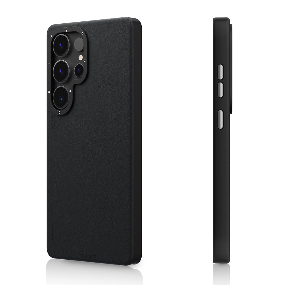 Galaxy S25 Ultra Kılıf M-safe Şarj Özellikli Basit Mat Deri Desenli Youngkit Tech Fashion Serisi Kapak Siyah