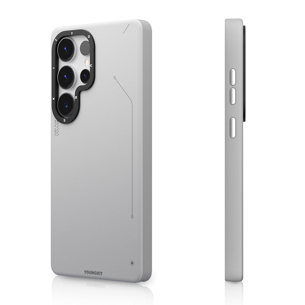 Galaxy S25 Ultra Kılıf M-safe Şarj Özellikli Basit Mat Deri Desenli Youngkit Tech Fashion Serisi Kapak Siyah