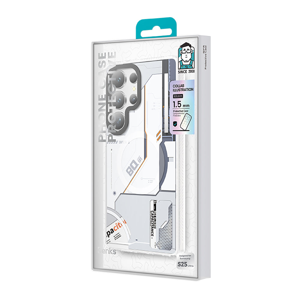 Galaxy S25 Ultra Kılıf M-safe Şarj Özellikli Benks Dynamic Mecha Serisi Kapak Beyaz