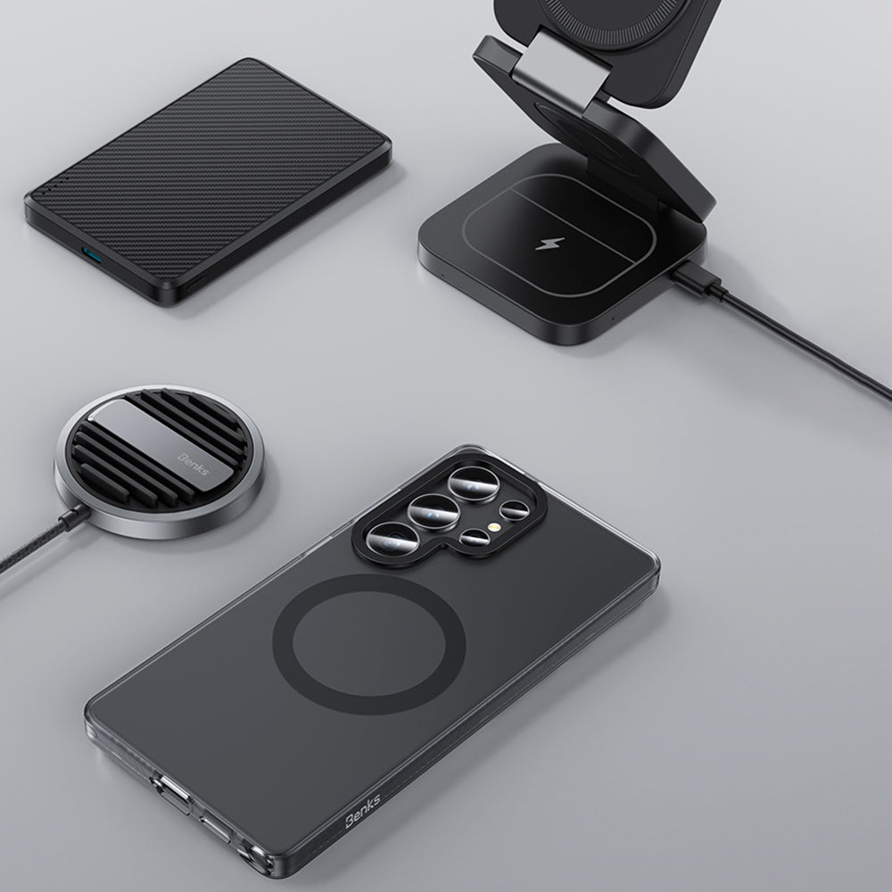 Galaxy S25 Ultra Kılıf M-safe Şarj Özellikli Benks Lucid Armor Kapak Titanyum