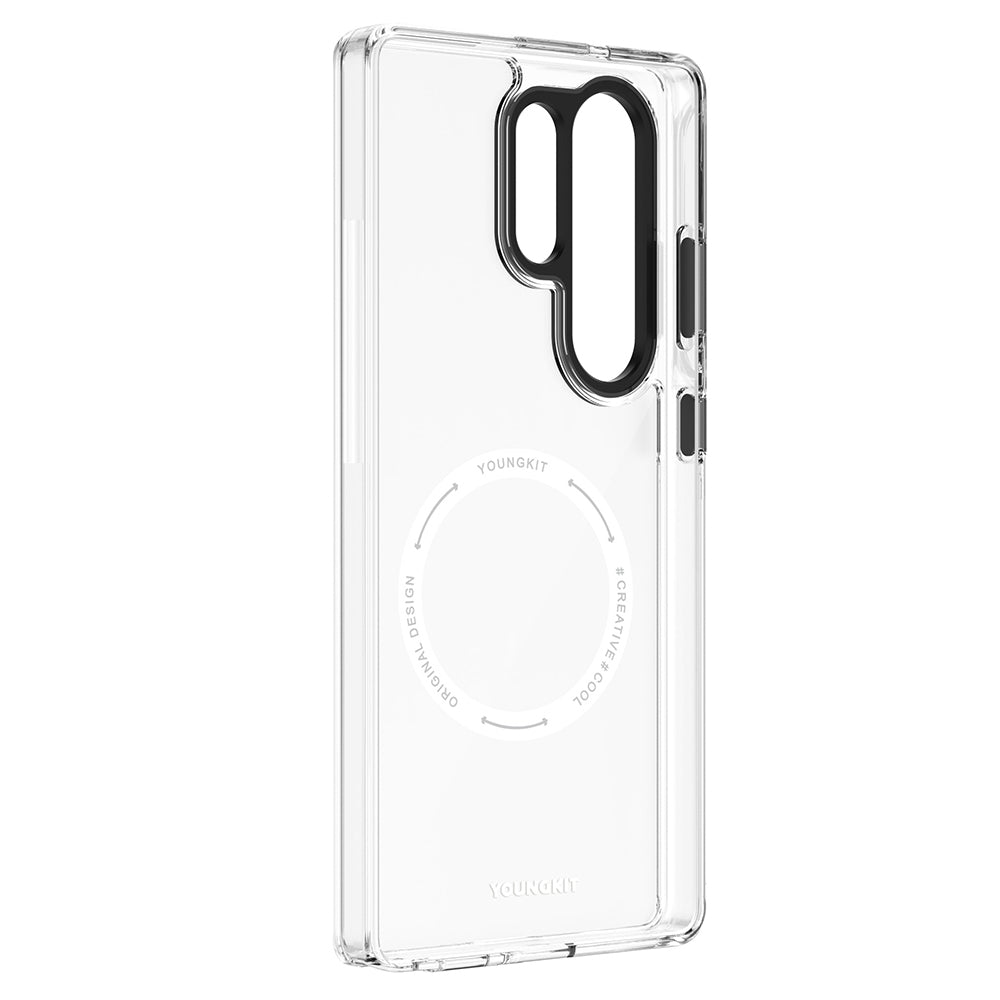 Galaxy S25 Ultra Kılıf M-safe Şarj Özellikli Cam Arka Yüzey TPU Youngkit Gemstone Serisi Kapak Siyah