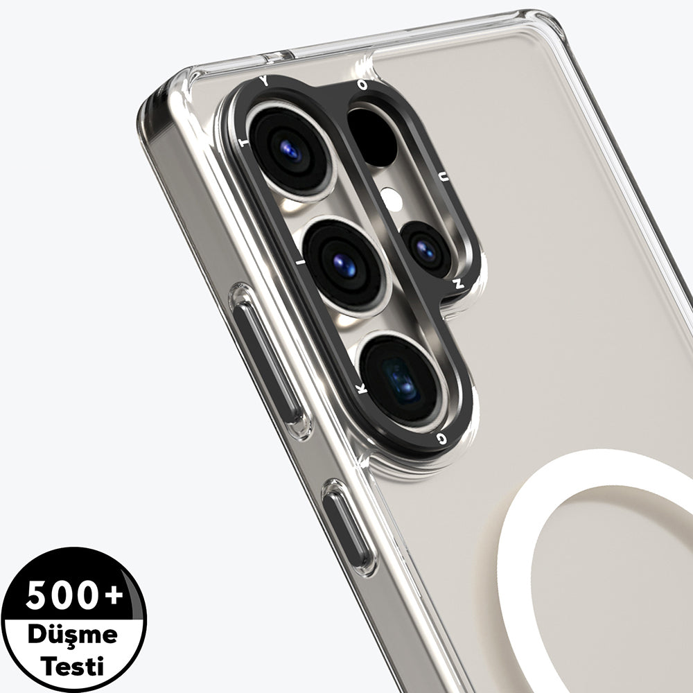 Galaxy S25 Ultra Kılıf M-safe Şarj Özellikli Cam Arka Yüzey TPU Youngkit Gemstone Serisi Kapak Siyah