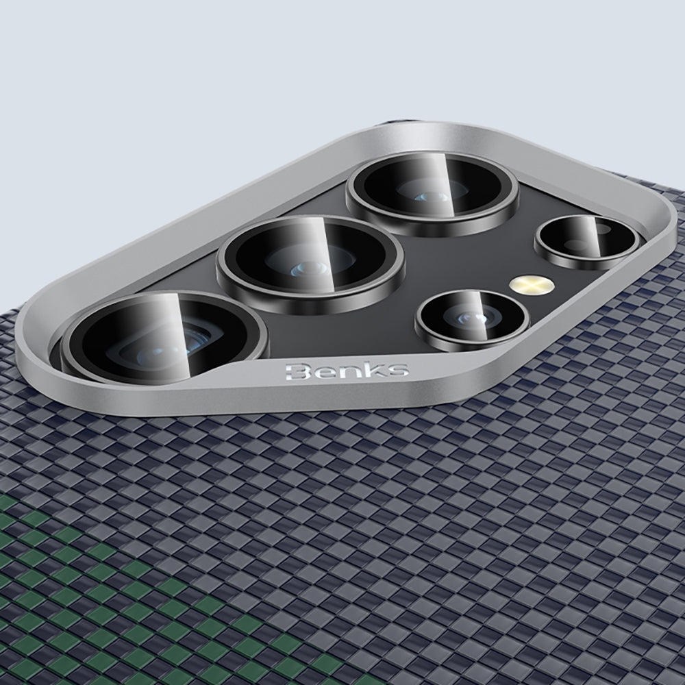 Galaxy S25 Ultra Kılıf M-safe Şarj Özellikli Karbon Fiber Tasarımlı Benks Aurora ArmorAir Kevlar Kapak Yeşil