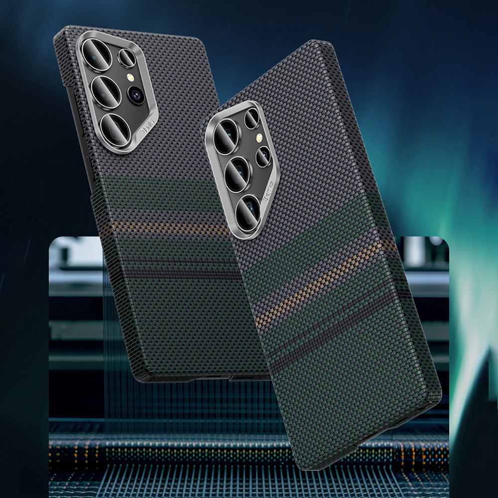 Galaxy S25 Ultra Kılıf M-safe Şarj Özellikli Karbon Fiber Tasarımlı Benks Aurora ArmorAir Kevlar Kapak Yeşil