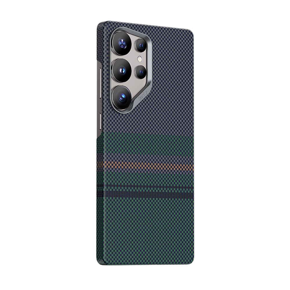 Galaxy S25 Ultra Kılıf M-safe Şarj Özellikli Karbon Fiber Tasarımlı Benks Aurora ArmorAir Kevlar Kapak Yeşil