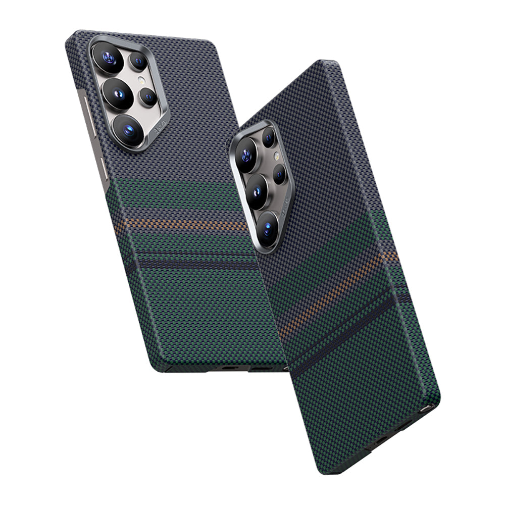 Galaxy S25 Ultra Kılıf M-safe Şarj Özellikli Karbon Fiber Tasarımlı Benks Aurora ArmorAir Kevlar Kapak Yeşil