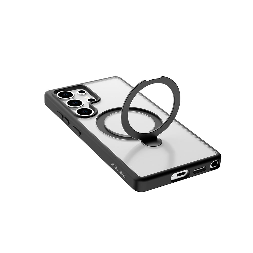 Galaxy S25 Ultra Kılıf M-safe Şarj Özellikli Raptic Air Stand Serisi Buzlu Transparan Tasarımlı Standlı Kapak Siyah