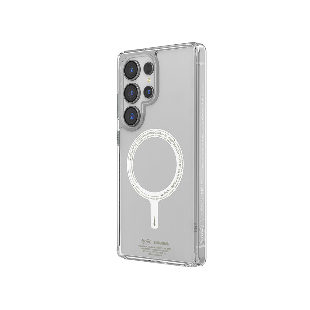 Galaxy S25 Ultra Kılıf M-safe Şarj Özellikli Şeffaf Airbag Tasarımlı Skinarma Saido Nightglow Kapak Şeffaf