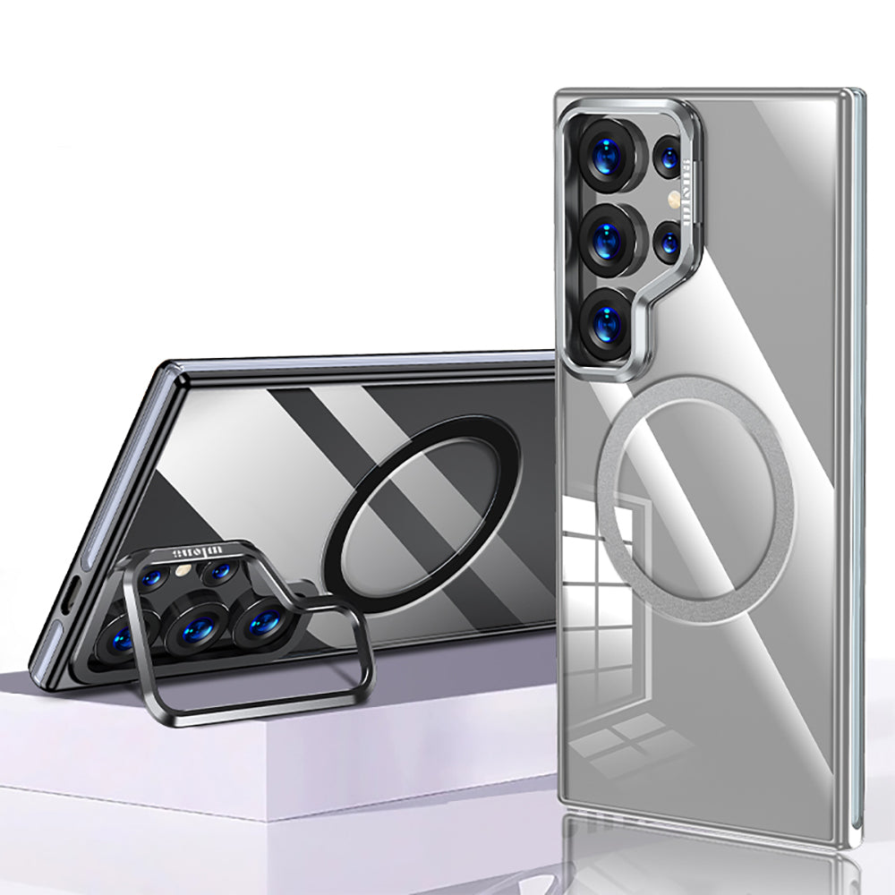 Galaxy S25 Ultra Kılıf M-safe Şarj Özellikli Wlons Standlı Efsane Kapak Gri