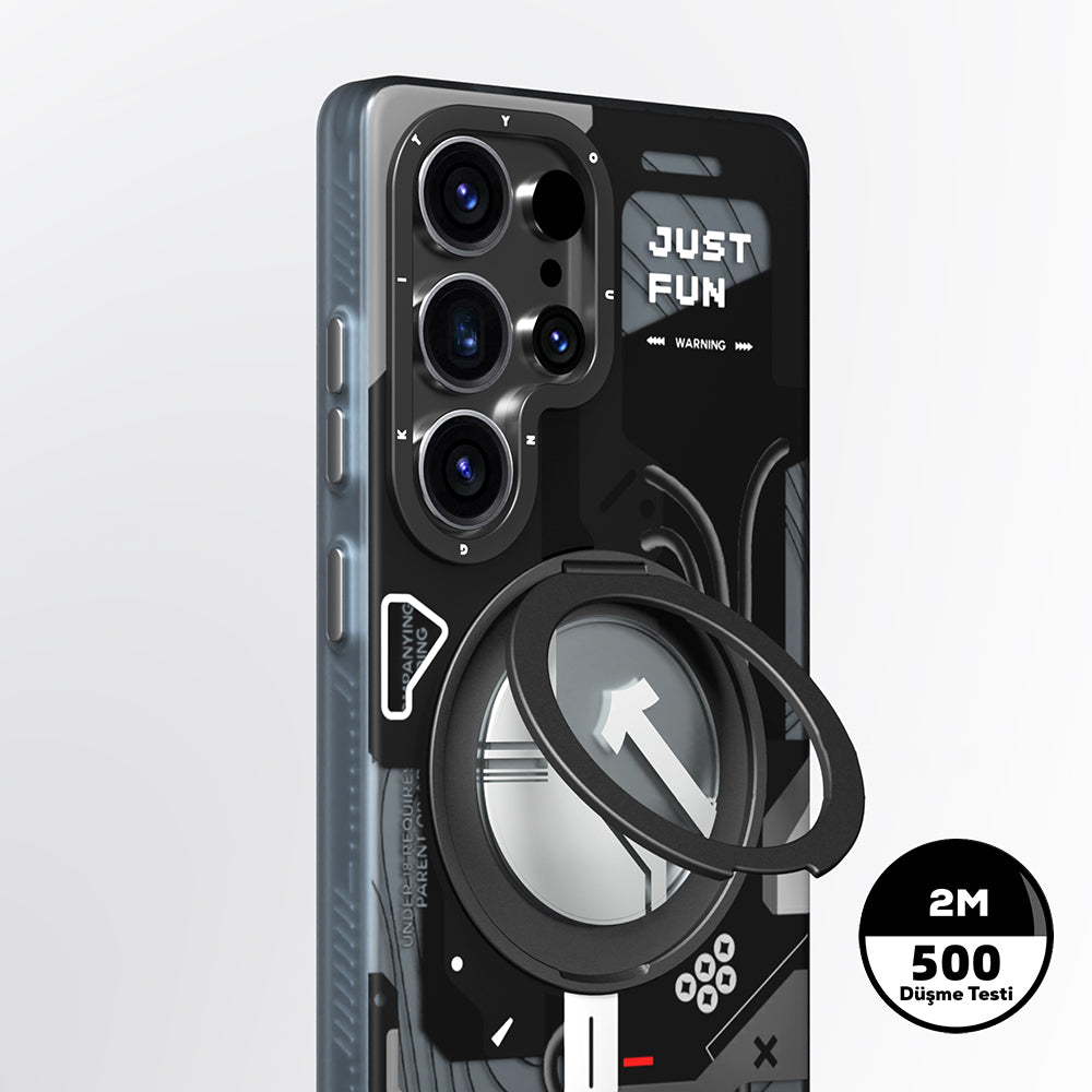 Galaxy S25 Ultra Kılıf M-safe Şarj Özellikli Youngkit 360° Standlı Starship Serisi Kapak Beyaz