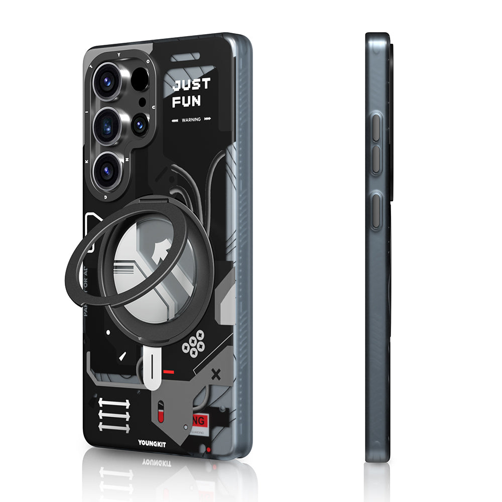 Galaxy S25 Ultra Kılıf M-safe Şarj Özellikli Youngkit 360° Standlı Starship Serisi Kapak Siyah