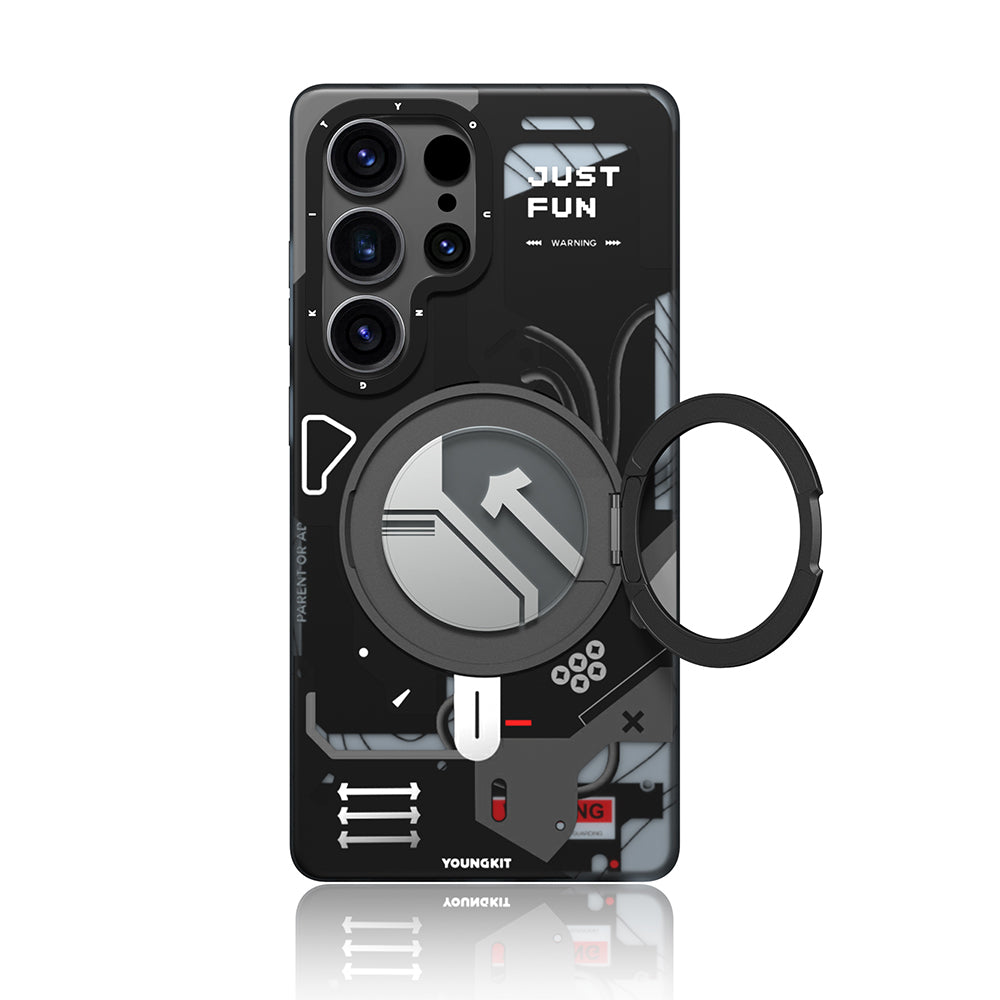 Galaxy S25 Ultra Kılıf M-safe Şarj Özellikli Youngkit 360° Standlı Starship Serisi Kapak Siyah