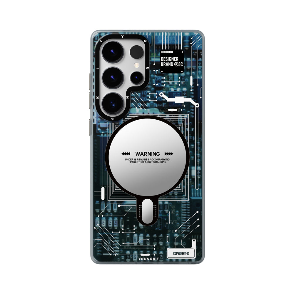 Galaxy S25 Ultra Kılıf M-safe Şarj Özellikli YoungKit Technology Serisi Kapak Mavi